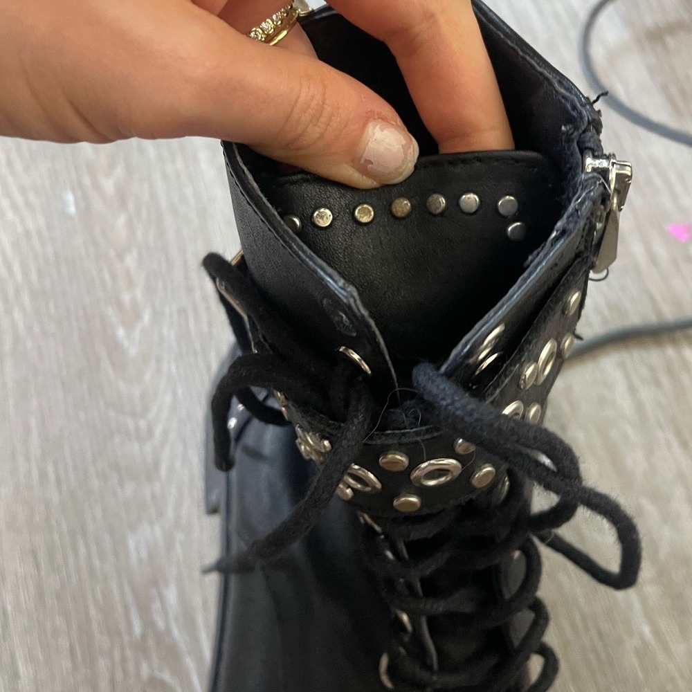 Zara Black Studded Lace Up Combat Boots Size 6.5 Biker Goth Grunge Emo Military - Picture 3 of 12